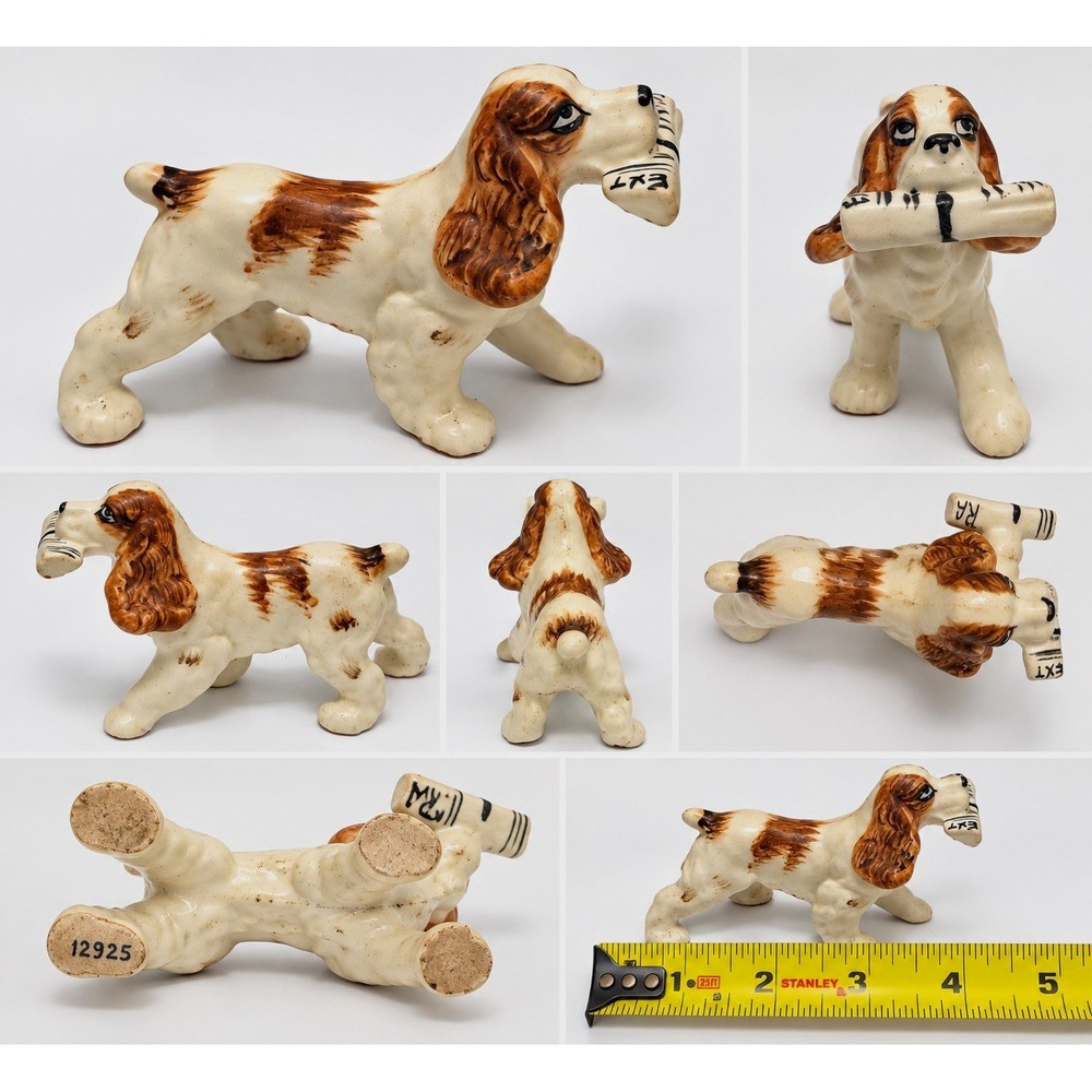Vintage Cocker Spaniel Dog Figurine w/ EXTRA Newspaper Ceramic 3.5"